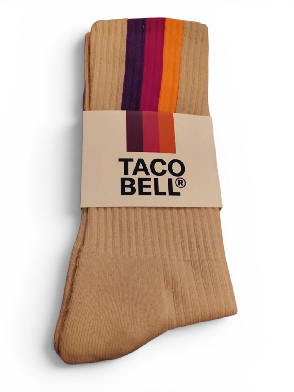 NWT - Taco Bell Tan 3-Stripe Crew Socks 100% Cotton New